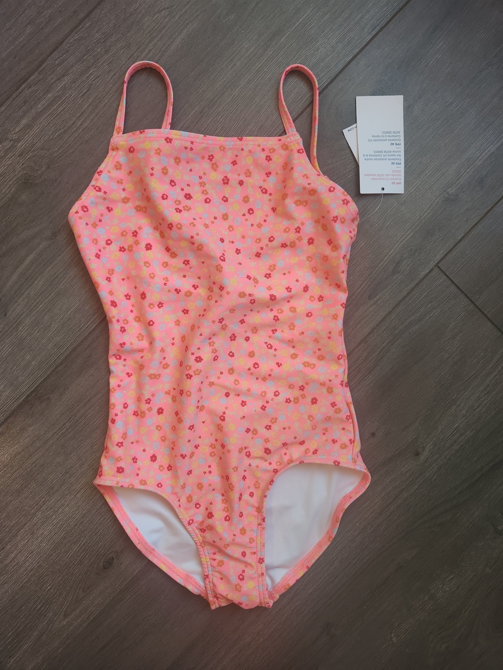 Old Navy Pink Floral One-Piece Swimsuit Girls 6-7
